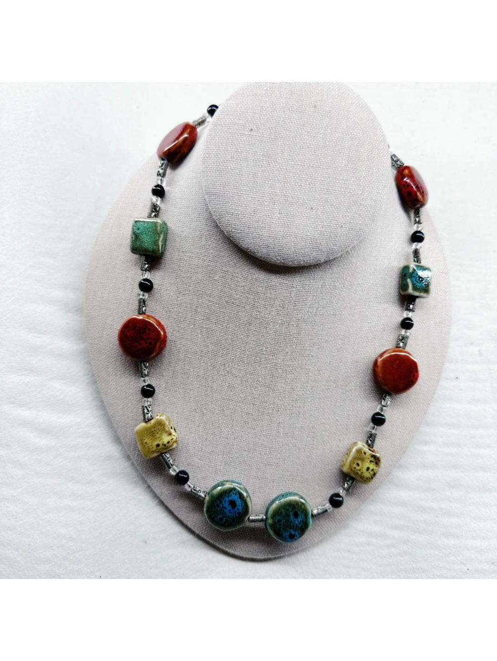 4642u. Yellow Handmade Ceramic Necklace